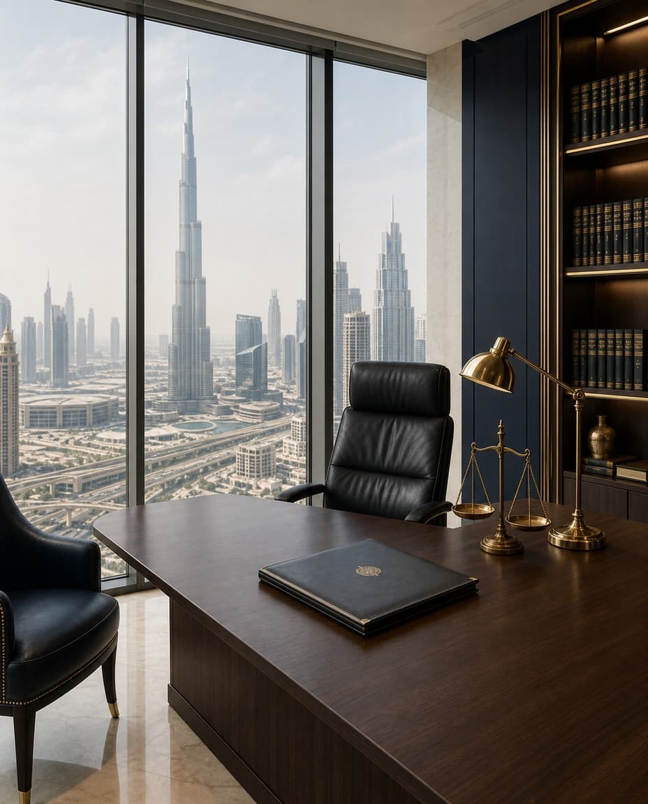 Executive office in Dubai overlooking the city skyline